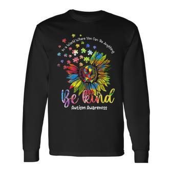Be Kind Autism Awareness Puzzle Pieces Sunflower Autism Mom Long Sleeve T-Shirt T-Shirt | Mazezy UK