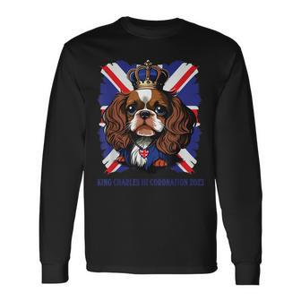 King Charles Coronation Spaniel Dog Wearing A Crown & Flag Long Sleeve T-Shirt T-Shirt | Mazezy