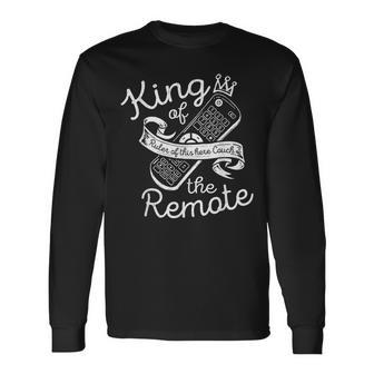 King Of The Remote Control Tv Potato Couch Lazy Dad Long Sleeve T-Shirt - Seseable