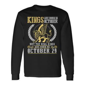 Kings Are Born In October Real Kings Are Born On October 29 Men Women Long Sleeve T-Shirt T-shirt Graphic Print - Thegiftio UK