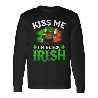 Kiss Me Im Black Irish St Patricks Day Leprechaun Hat Long Sleeve T-Shirt - Thegiftio