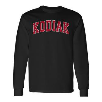 Kodiak Alaska Ak Vintage Sports Design Red Design Men Women Long Sleeve T-shirt Graphic Print Unisex - Seseable