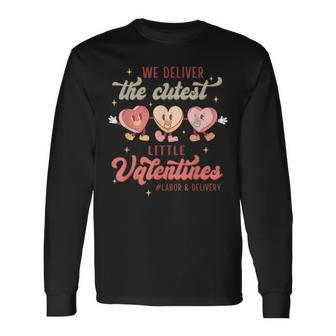Labor And Delivery Tech L&D Valentines Day Groovy Heart Long Sleeve T-Shirt - Seseable