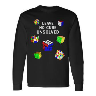 Leave No Cube Unsolved Math Lover Speed Cubing Puzzles Long Sleeve T-Shirt - Seseable