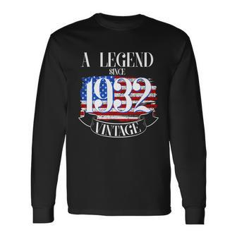 A Legend Since 1932 Vintage Usa Flag 90Th Birthday Long Sleeve T-Shirt - Monsterry CA