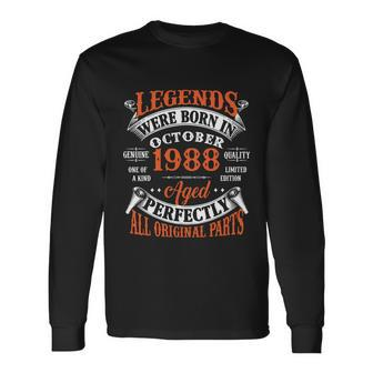 Legend 1988 Vintage 35Th Birthday Born In October 1988 Long Sleeve T-Shirt - Monsterry UK
