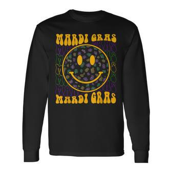Leopard Hippie Face Retro Groovy Mardi Gras Long Sleeve T-Shirt - Thegiftio UK
