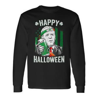 Leprechaun Biden Happy Halloween For St Patricks Day Long Sleeve T-Shirt - Seseable