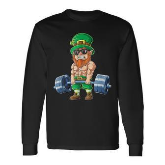 Leprechaun St Patricks Day Weightlifting Deadlift Fitness Long Sleeve T-Shirt - Seseable