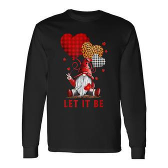 Let It Be Gnome Valentines Day Buffalo Leopard Plaid Hearts Men Women Long Sleeve T-shirt Graphic Print Unisex - Seseable