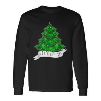 Lets Get Lit Weed X Mas Tree Marijuana Christmas Men Women Long Sleeve T-shirt Graphic Print Unisex - Seseable