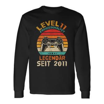 Level 11 Freigeschaltet 11 Geburtstag Gaming Gamer Langarmshirts - Seseable