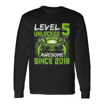 Level 5 Unlocked Awesome Since 2018 5Th Birthday Gaming V3 Long Sleeve T-Shirt - Seseable