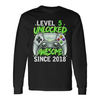 Level 5 Unlocked Awesome Since 2018 5Th Birthday Gaming V2 Men Women Long Sleeve T-shirt Graphic Print Unisex - Seseable