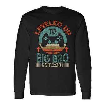 I Leveled Up To Big Brother Est 2021 Promoted To Big Bro Long Sleeve T-Shirt - Seseable