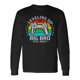 Leveled Up To Big Bro Est 2023 Promoted To Big Brother 2023 Men Women Long Sleeve T-shirt Graphic Print Unisex - Seseable