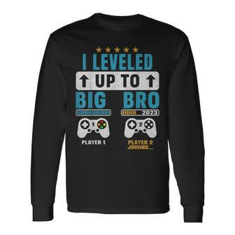 Leveled Up To Big Brother Est 2023 Promoted To Big Bro 2023 Men Women Long Sleeve T-shirt Graphic Print Unisex - Seseable