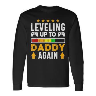 Leveling Up To Daddy Again Dad Pregnancy Announcement Long Sleeve T-Shirt - Seseable