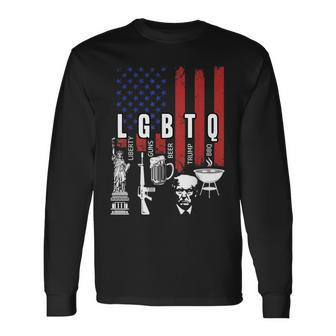 Lgbtq Liberty Guns Bible Trump Bbq Usa Flag Vintage Long Sleeve T-Shirt T-Shirt | Mazezy