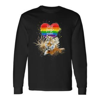Lgbtq Pride Daddy Tiger With Baby Best Dad Ever Long Sleeve T-Shirt T-Shirt | Mazezy DE