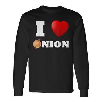 Liebe Zwiebel Langarmshirts, Lustiges 'I Love Onion' Motiv mit Herz - Seseable