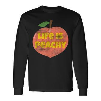 Life Is Peachy Retro Style Distressed Funny Fruit Peach Men Women Long Sleeve T-shirt Graphic Print Unisex - Seseable