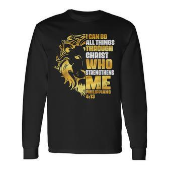 Lion Christian I Can Do-All Things Through Christ Religious Long Sleeve T-Shirt - Seseable