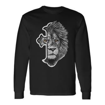 Lion Of Judah Lion Cross Jesus Christian Long Sleeve T-Shirt - Seseable