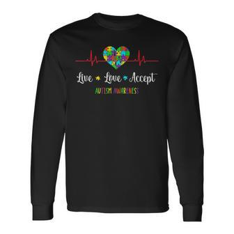 Live Love Accept In April We Wear Blue For Autism Awareness Long Sleeve T-Shirt T-Shirt | Mazezy
