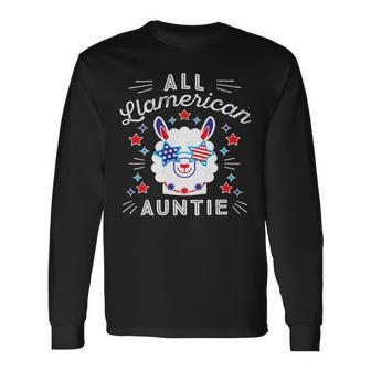 All Llamerican Auntie Aunt Mother July 4Th Patriotic Llama Long Sleeve T-Shirt - Monsterry AU