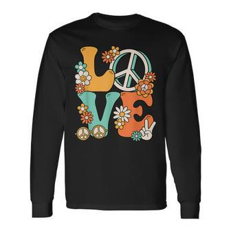 Love 60S 70S Party Outfit Groovy Hippie Costume Peace Sign Long Sleeve T-Shirt T-Shirt | Mazezy