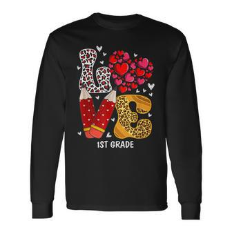 Love Heart 1St Grade Teacher Leopard Valentines Day Gifts Men Women Long Sleeve T-shirt Graphic Print Unisex - Seseable