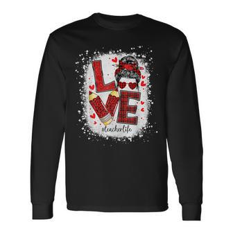 Love Messy Bun Teacher Life Valentines Day Teachers Gifts Men Women Long Sleeve T-shirt Graphic Print Unisex - Seseable