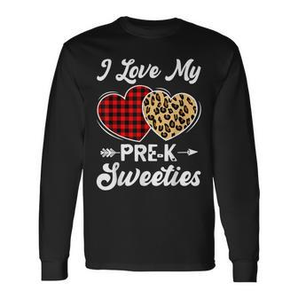 I Love My Pre-K Sweeties Hearts Valentines Day Teacher Long Sleeve T-Shirt - Seseable