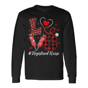 Love Registered Nurse Valentines Day Flannel Nurse Long Sleeve T-Shirt - Seseable
