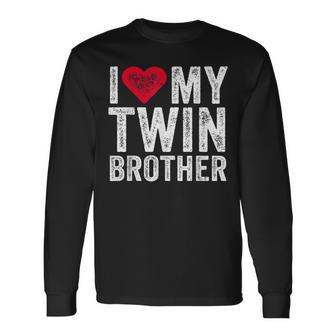 I Love My Twin Brother Red Heart Distressed Retro Men Women Long Sleeve T-Shirt T-shirt Graphic Print - Thegiftio UK