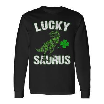 Lucky Rex Saurus Clovers Shamrock St Patrick Day Long Sleeve T-Shirt - Seseable