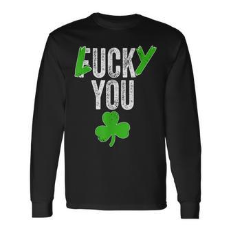 Lucky You Shamrock Irish Ireland St Patricks Day Vintage Long Sleeve T-Shirt T-Shirt | Mazezy