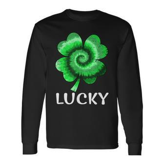 Lucky St Patricks Day St Paddys Outfit Shamrock Tie Dye Long Sleeve T-Shirt - Thegiftio UK