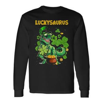 Luckysaurus Irish Leprechaun Dinosaur Rex St Patricks Day Long Sleeve T-Shirt - Seseable