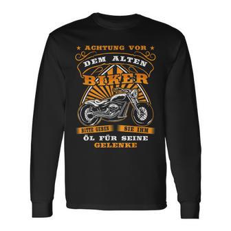 Lustiges Motorrad Langarmshirts für Herren, Achtung Alter Biker Opa - Seseable