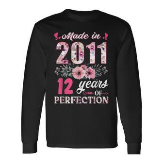 Made In 2011 Floral 12 Year Old 12Th Birthday Women Long Sleeve T-Shirt - Thegiftio UK