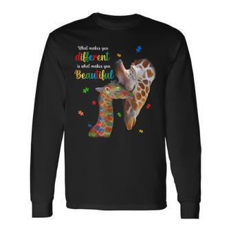 What Makes You Different Giraffe Mom Autism Child Awareness Long Sleeve T-Shirt T-Shirt | Mazezy