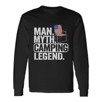 Man Myth Camping Legend Us American Flag Chair Camping Dad Long Sleeve T-Shirt - Monsterry