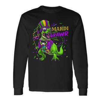 Mardi Gras Dabbing Rex Dinosaur Mardi Grawr Bead Costume V2 Long Sleeve T-Shirt - Thegiftio UK