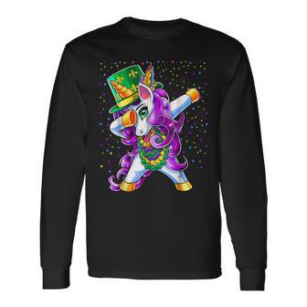 Mardi Gras Dabbing Unicorn Jester Hat Bead Costume Dab Cool Long Sleeve T-Shirt - Seseable