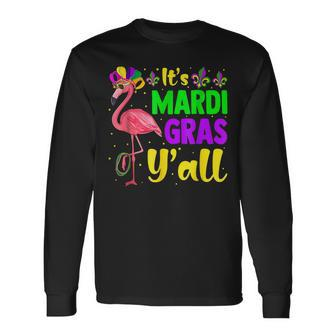 Mardi Gras Flamingo Mardi Gras Yall Beads Mask V2 Long Sleeve T-Shirt - Seseable