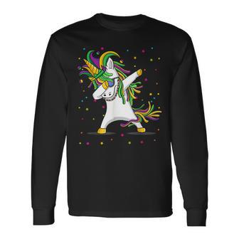 Mardi Gras Flossing Unicorn Jester Hat Unicorn Long Sleeve T-Shirt - Seseable