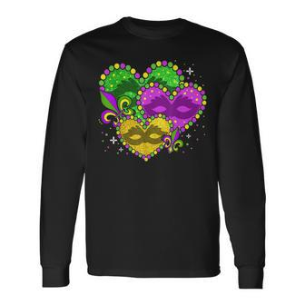 Mardi Gras Heart Fleur-De-Lys Symbol Mardi Gras Long Sleeve T-Shirt - Seseable