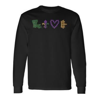 Mardi Gras Love Mardi Gras 2018 Glitter Effect Long Sleeve T-Shirt - Seseable